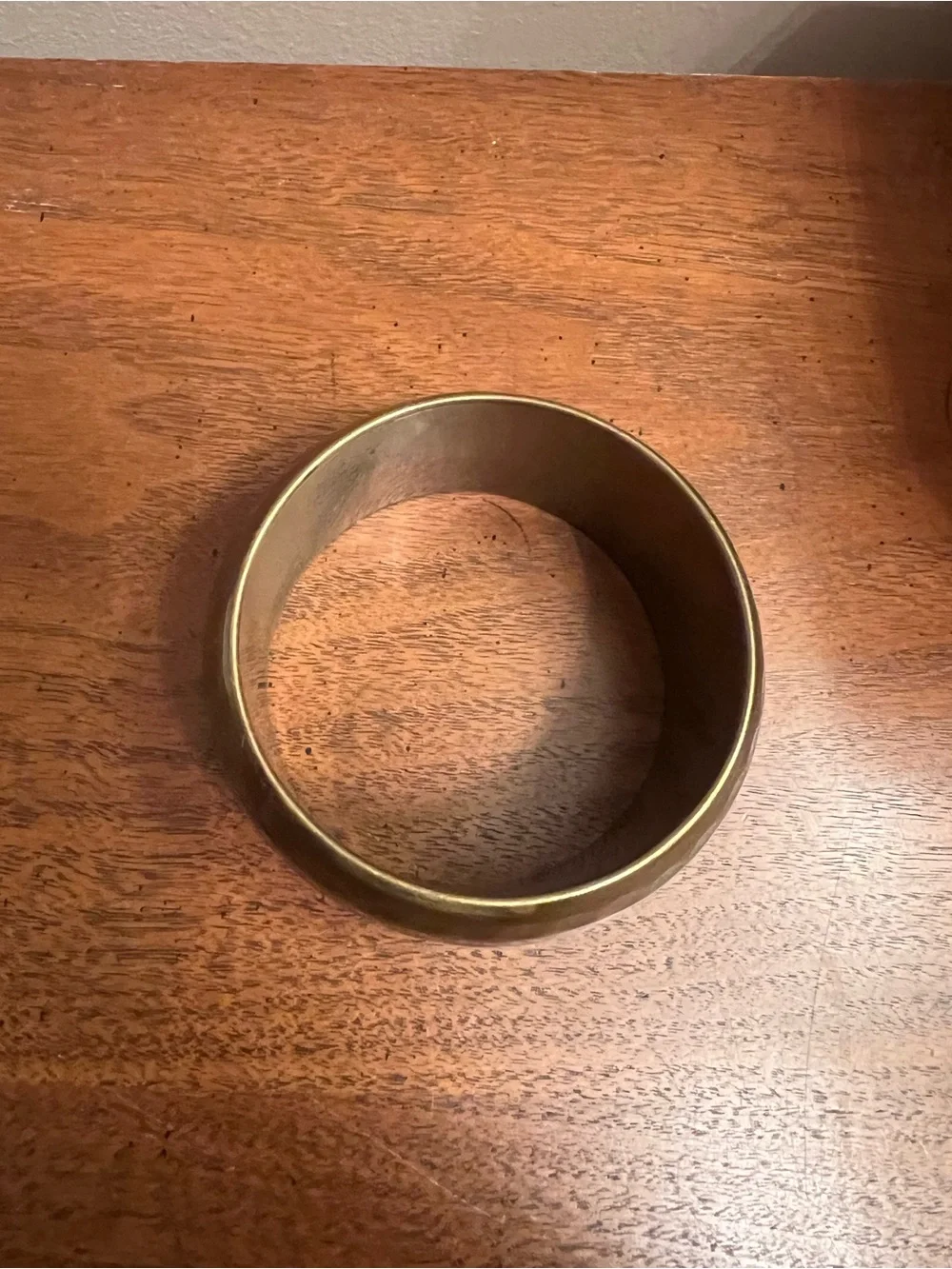 Vintage Hammered Metal Wide Bangle Bracelet in Brass Tone